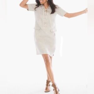 NWT Chico's Linen shirt shift Dress in light Tan S (.5) shirt sleeve pockets